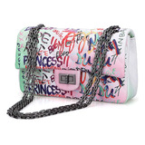 Wxnow Mujeres Graffiti Pu Bolso Acolchado Multicolor Bolso D