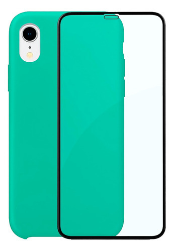 Capinha Silicone Aveludada Compatível iPhone XR + Película3d Cor Azul Tiffany