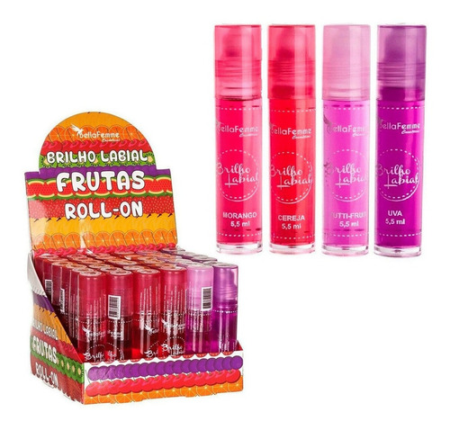 Box Atacado Brilho Labial Frutas Roll-on Bella Femme 36 Unds Cor Box C/36 Unidades