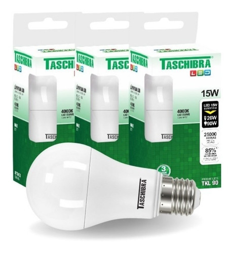 4 Lâmpada Led Bulbo Tkl90 15w 3000k 4000k Ou 6500k Taschibra