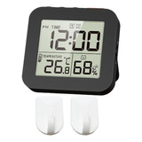 Reloj Despertador Digital Reloj De Baño 2 Ganchos Negros.