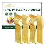 Paquete De 100 Cubiertos De Plástico Dorado, Desechables, Ju