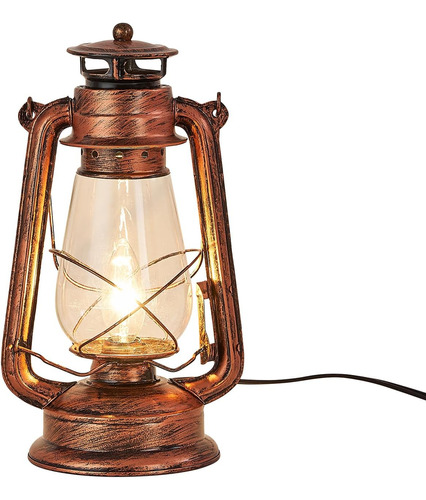 Lámpara De Mesa Rústica Con Diseño De Farol Antiguo Enchufab