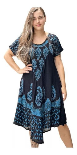 Vestido Curto Trapézio Regata Indiano Bordado Plus Size 53