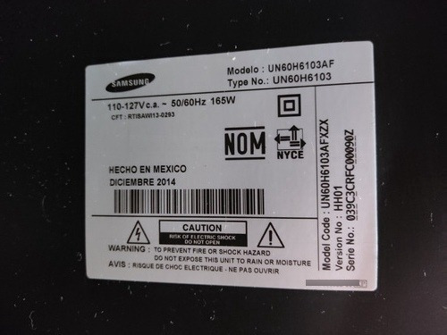 Pantalla Samsung Un60h6103af Dejo De Prender 