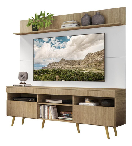 Rack Retrô Com Painel Tv 65  Madri Multimóveis V3371 Rust Cor Rustic/branco/natural