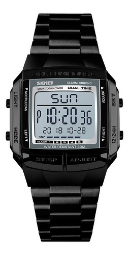 Reloj Hombre Skmei 1381 Acero Alarma Cronometro Elegante Color De La Malla Negro Color Del Fondo Blanco