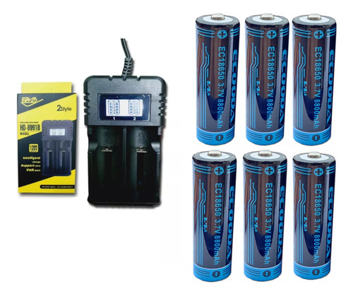 Baterias 18650 6 Unidades +carregador Duplo 3,7/4,2v 8800mah