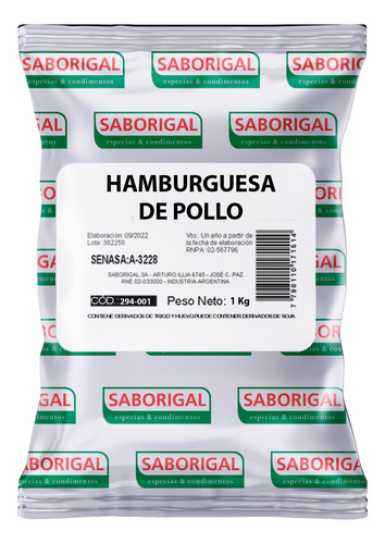 Condimento Integral Para Hamburguesas De Pollo X 1 Kg