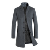 Trench Coat Masculino De Lã Slim Fit De Comprimento Médio