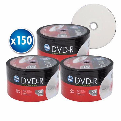 Pack 150 Unidades Dvd-r Hp 4.7gb 8x Imprimible Full Face