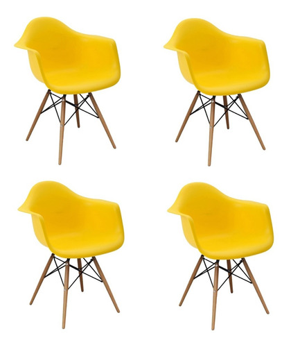 Kit 4 Cadeiras Charles Eames Eiffel Wood Com Braços