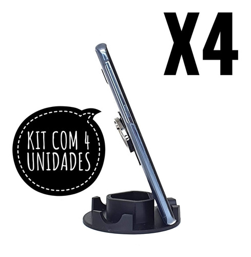 Kit Com 4 Suportes Mesa Celular Universal Display Preto