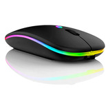 Mouse Inalambrico Optico Con Bateria Recargable Luces Rgb Color Negro
