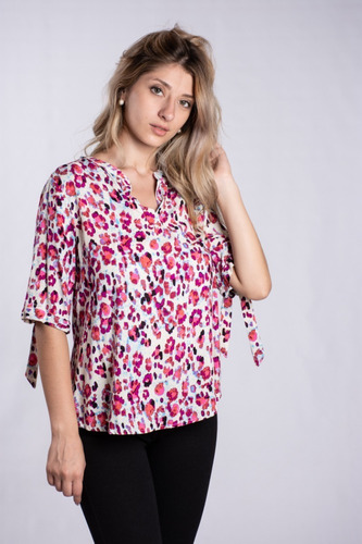 Blusa Camisola Mujer Estampada Con Detalle Tiras En La Manga