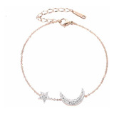 Pulsera Cristal Blanco Luna Y Estrella Enchape Oro 18k