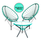 Sillon De Jardin Sillones Acapulco Combo X2 Unidades + Mesa Para Exterior Color Acqua