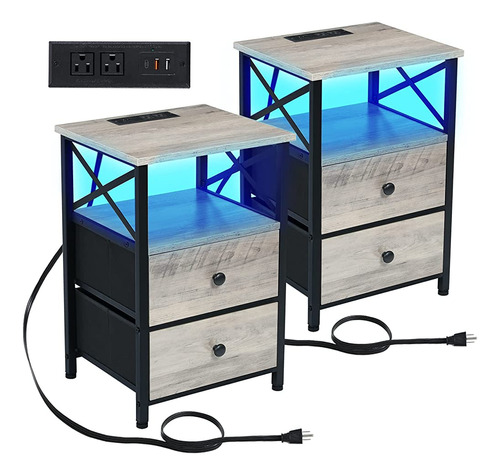 Amhancible Led Nightstands Set De 2, Mesas Auxiliares Sala D