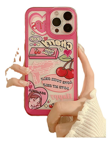 Bonita Funda De Teléfono De Niña Rosa Con Dibujos Animados P