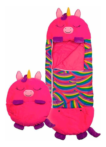 Saco De Dormir Plegable Y Almohada Divertida Para Niños Color Unicornio Rosa