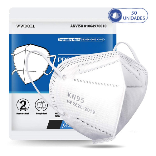 50 Máscaras Respiratórias Kn95 Branca Wwdoll 5 Camada Anvisa