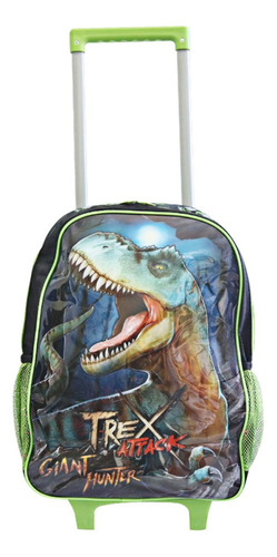 Mochila Escolar De Rodinhas Alça Acolchoada Dinossauro T-rex