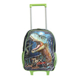 Mochila Escolar De Rodinhas Alça Acolchoada Dinossauro T-rex