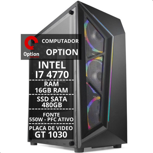 Cpu Pc Gamer Core I7 4770 3.4ghz 16gb Ssd 480gb 500w Gt 1030