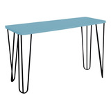 Apoio Banco Tampo Estilo Industrial Hairpin Legs Azul Laca