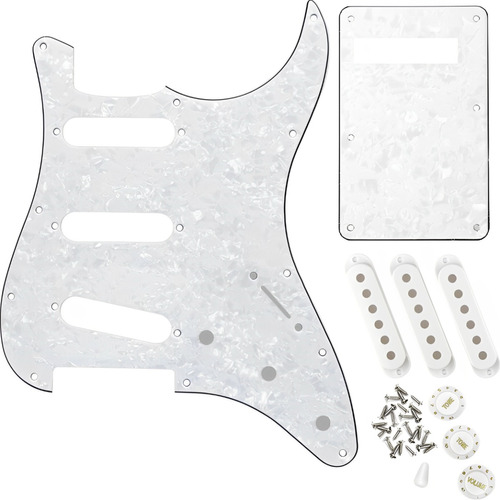 Kit Escudo Perolado Sss Para Guitarra Com Knobs E Capinhas 