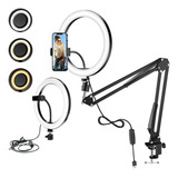 Ring Light Led 26cm Com Suporte Braço Articulado De Mesa Usb