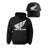 Honda / Buzo Canguro Marcas Logo Unisex + Gorra Trucker