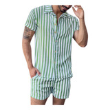 Camisa De Rayas Para Hombre Conjunto De Dos Piezas