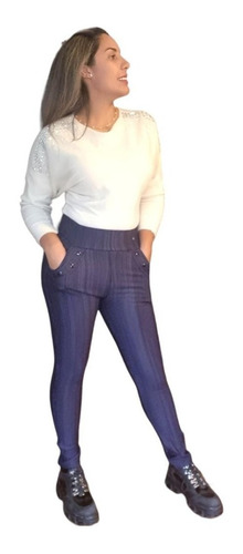 Pack 3 Calzas Mujer Tipo Jeans Con Bolsillos Forrada Polar
