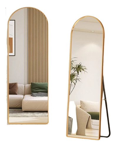 Espelho De Chão E Parede 2 Em 1 Provador Luxo146x36 Cm Oval Moldura Dourado