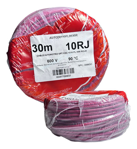 Cable Automotriz Calibre 10 100% Cobre 30 Metros