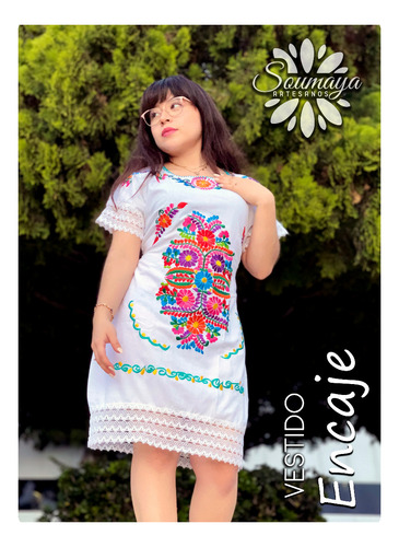 Elegante Vestido Artesanal Encaje Casual Mexicano Fresco