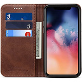 Funda Para iPhone 11 Pro Max Billetera Cuero Marron Osc.