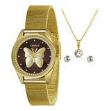 Kit Relógio Lince Feminino Dourado + Semijoia Lrgj146lkn95
