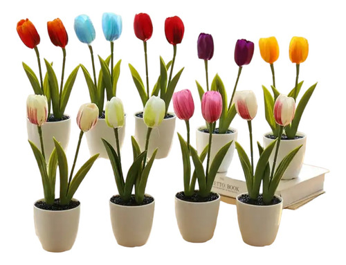 2 Tulipanes Artificiales Con Maceta, Colores Disponibles 