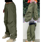 Pantalones Cargo For Mujer, Bolsillo Con Solapa, Ajuste