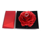 Caja De Anillos De Compromiso De Terciopelo Con Flores Rosas