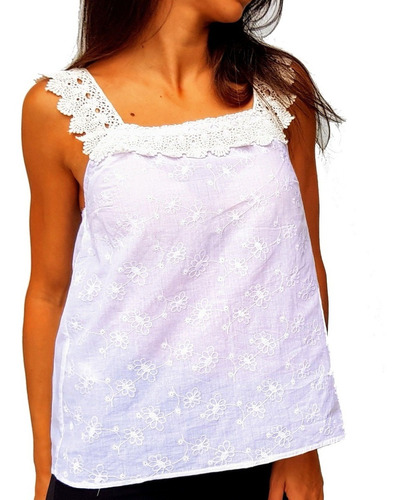 Blusa Romantic De Broderie Con Breteles De Encaje