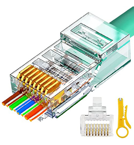 Conectores Rj45 Cat6 Cat5e Pasantes, Paquete De 100, Dorados