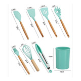 Kit De Utensílios De Silicone 11 Peças - Verde Água Cor Verde-água