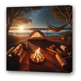 Cuadro 30x30cm Camping Lago Atardecer Fuego Paraguaya