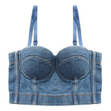 Blusa Crop Top Mujer Sexy Fiesta Tirante Jeans Corset