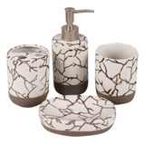 Set De Baño Ceramica X4 Pzs Jabonera Portacepillo Dispenser