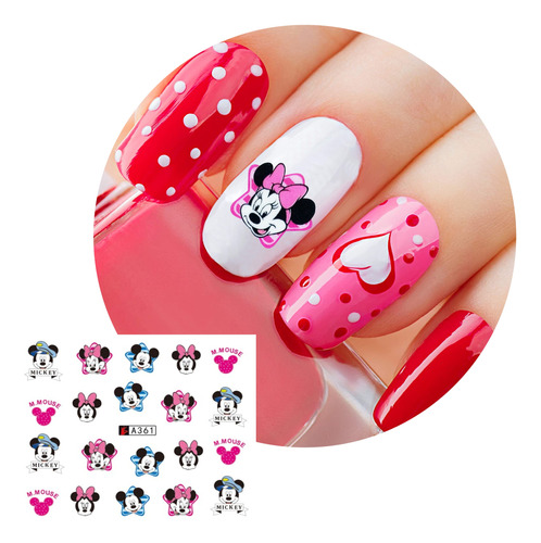 12 Hojas Stickers Tatuajes Al Agua Uñas - Mickey Y Minnie