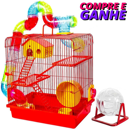 Gaiola De Hamster Com Casa Grande 3 Andares Tubos Completa